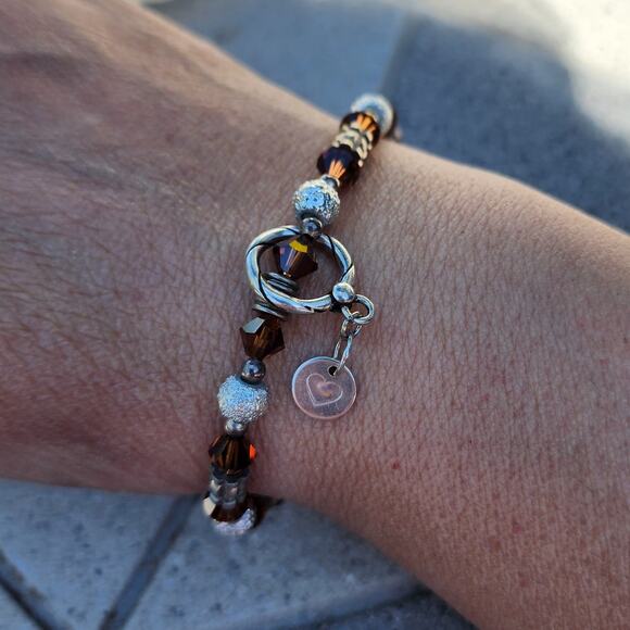 Brighton Crystal Sterling Silver Heart Toggle Bracelet Vintage - Picture 7 of 8